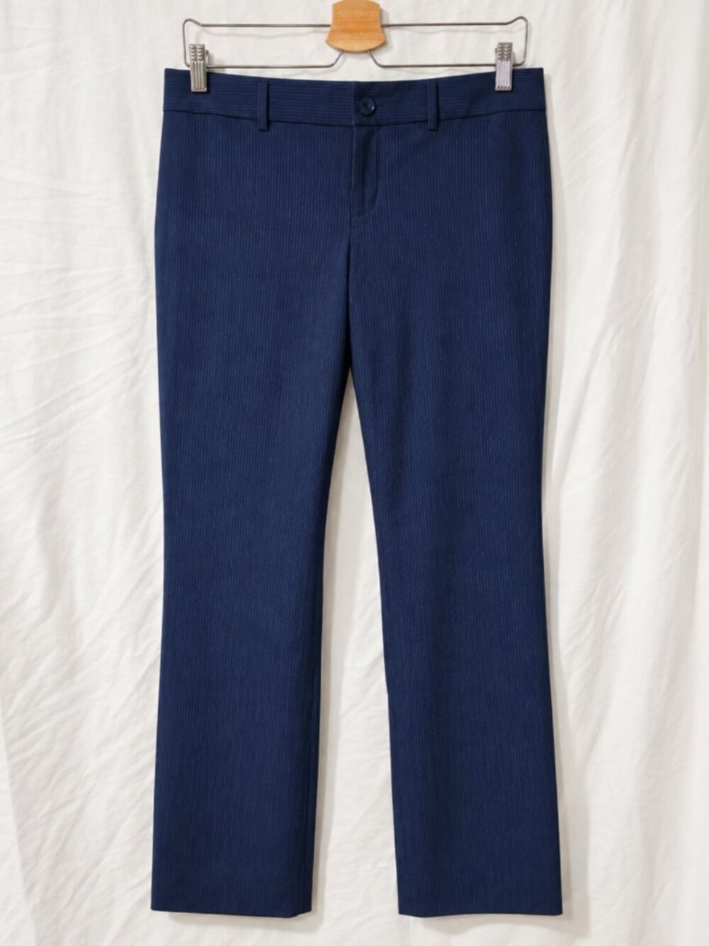 Banana Republic Logan Fit Navy Blue Pinstripe Dress Pants Size 4L Wool Blend